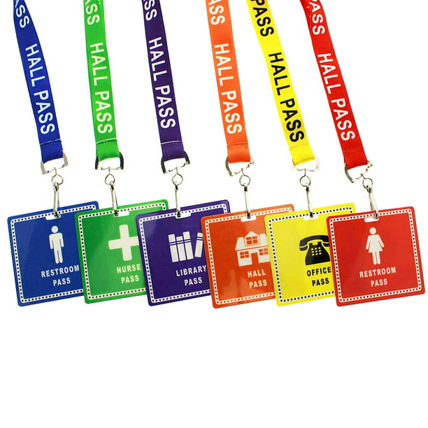 Hall Bathroom Library Office /& Nurse Unbreakable School Classroom 5.1 Inch Passes Set for Teacher Parents Hall Hall Pass Lanyards with Large Card Passes ,10 Pcs
